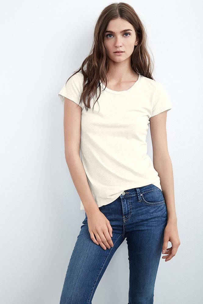 Velvet Clothing Odelia Cotton Slub Crew Neck Tee-coconut-cottonslub