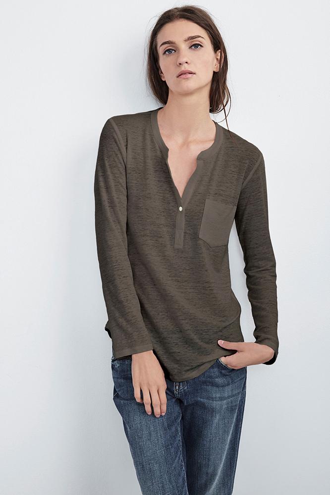 Velvet Clothing Elvira Linen Knit Henley-caviar-linenknit