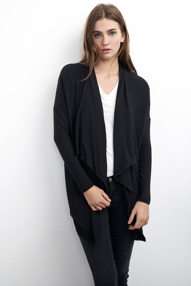 Velvet Clothing Tish Cozy Jersey Knit Cardigan-black-cozyjersey