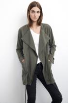 Velvet Clothing Erykah Waterfall Collar Parka-deep Green-armyvest/jacket