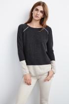 Velvet Clothing Marvella Colorblock Cashmere Sweater-charcoal/oatmeal-cashmere