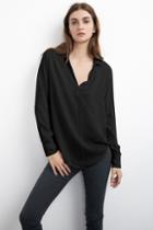 Velvet Clothing Delores Collared Challis Popover-black-rayonchallis