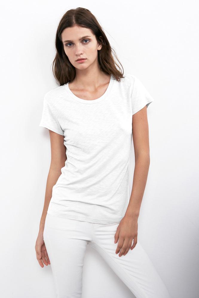 Velvet Clothing Odelia Cotton Slub Crew Neck Tee-white-cottonslub