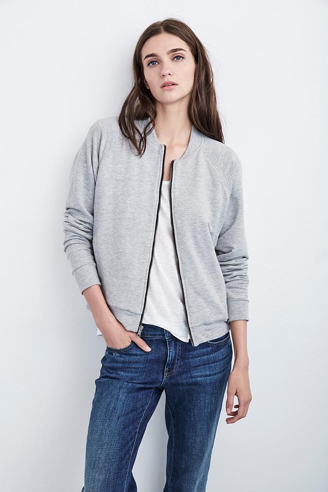 Velvet Clothing Megan Fleece Bomber Jacket-heathergrey-viscosefl