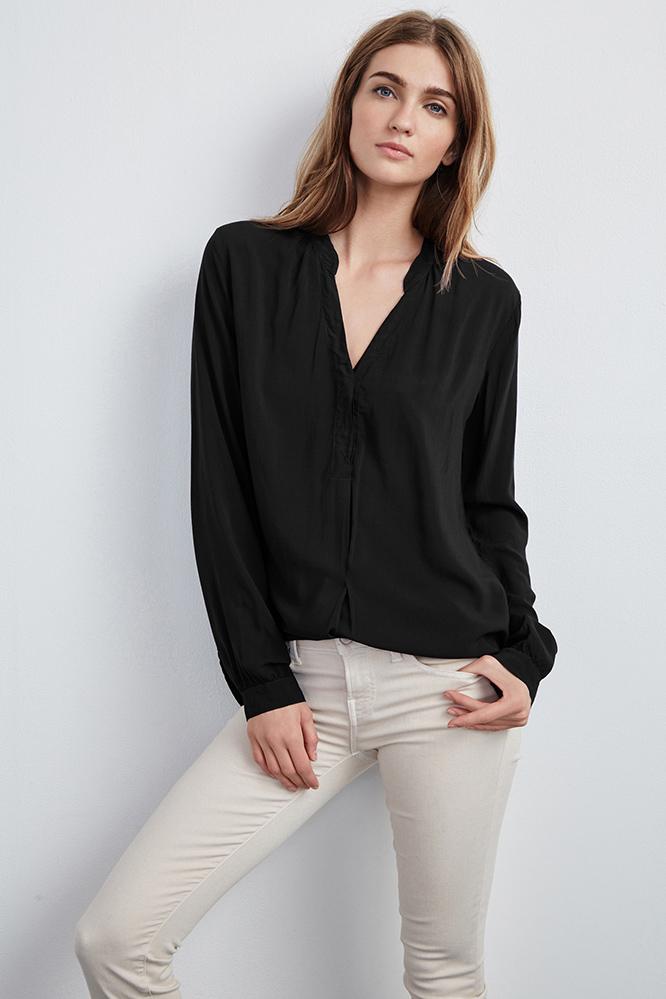 Velvet Clothing Kinzly Challis Pintuck Popover-black-rayonchallis