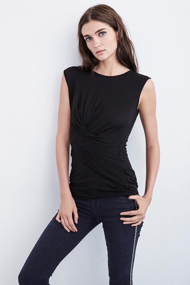 Velvet Clothing Payson Gauzy Whisper Sleeveless Wrap Top-black-luxgauze
