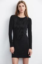 Velvet Clothing Violet Stretch Jersey Fringe Dress-black-stchjersey