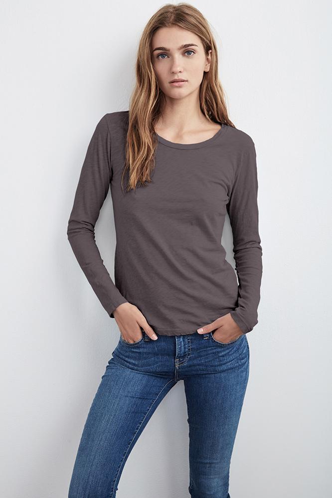 Velvet Clothing Kilia Cotton Slub Round Neck Tee-mirabelle-cotslub
