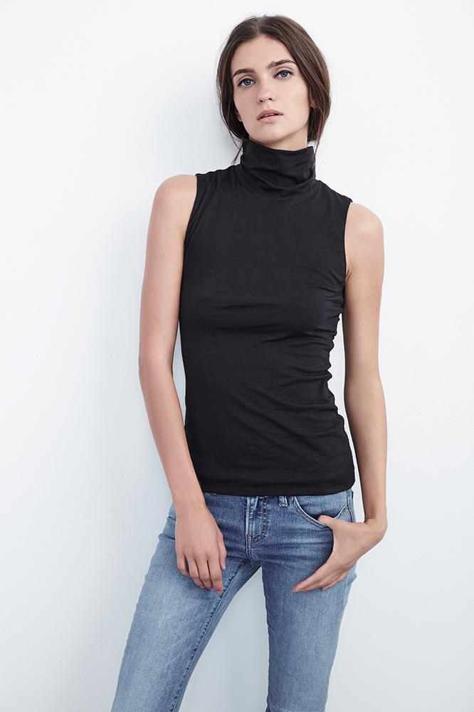 Velvet Clothing Roselle Gauzy Whisper Mock Neck Tank -black-gauzywhisper