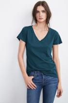 Velvet Clothing Lilith Cotton Slub V-neck Tee-viridian-cotslub