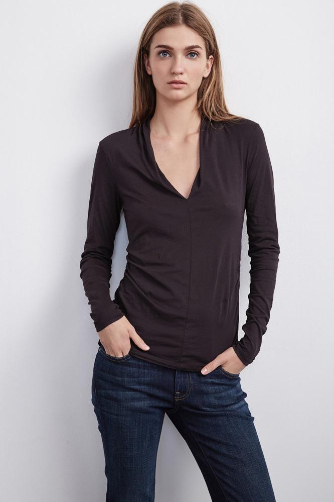 Velvet Clothing Waylyn Shawl Collar Top-black-gauzywhisper