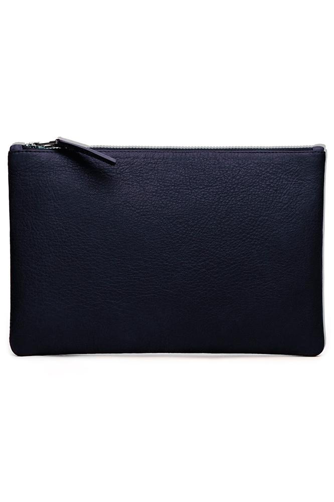 Velvet Clothing Amelia Leather Zip Clutch-navy