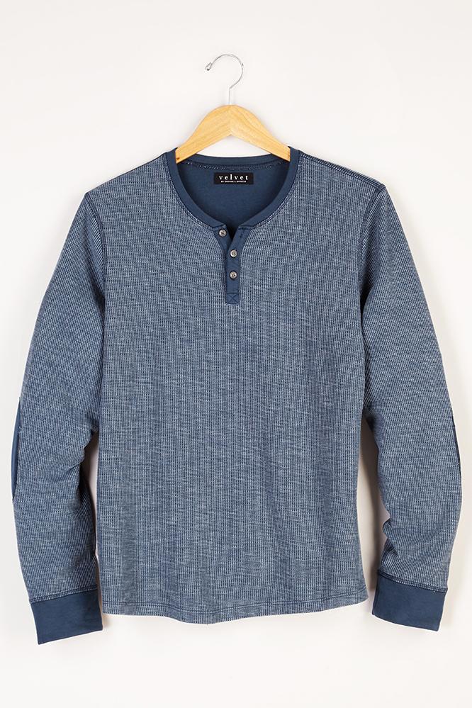 Velvet Men Marshall Reverse Waffle Henley Sweatshirt-midnight-flatblkthermal