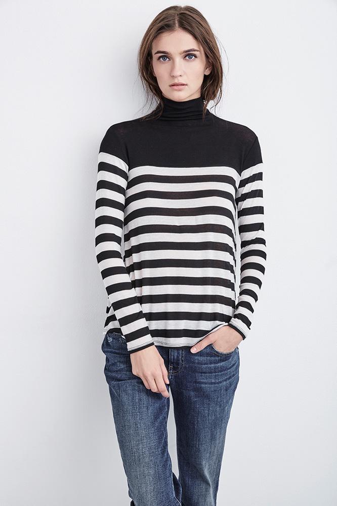 Velvet Clothing Aretha Striped Lux Gauze Top-black/cream-luxgzstrp