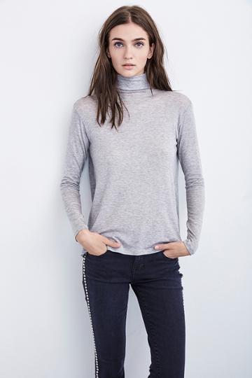 Velvet Clothing Bamma Lux Gauze Turtle Neck Top-heathergrey-luxgauze