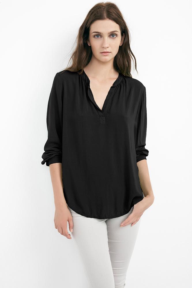 Velvet Clothing Rosie Half-placket Challis Blouse-black-challis