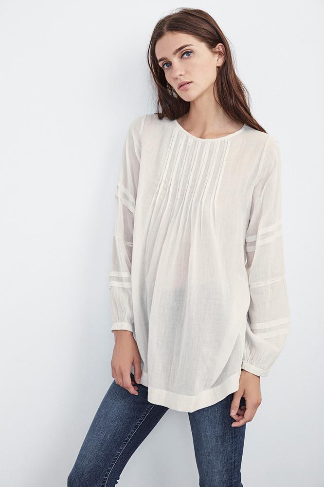 Velvet Clothing Sansa Cotton Voile Pintuck Top-cream-novitems
