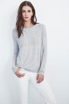 Velvet Clothing Ali Sheer Cable Knit Sweater-heathergrey-velsoft