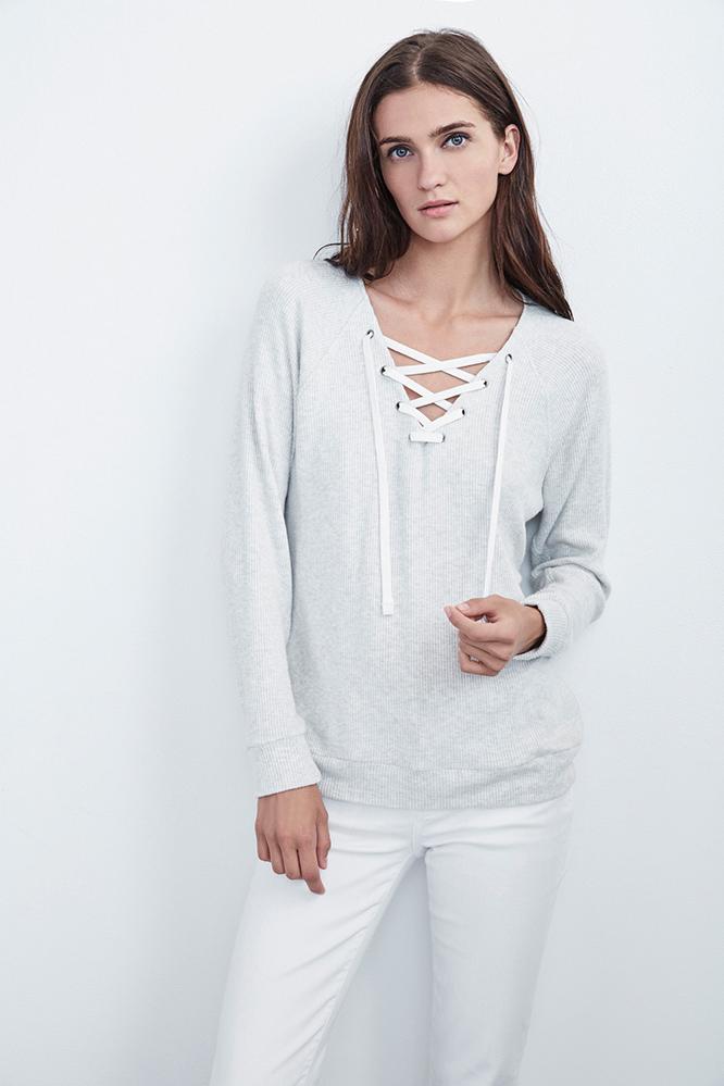 Velvet Clothing Billow Lace-up Cozy Rib Top-ash-cozyrib