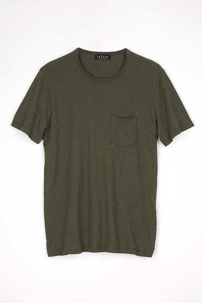 Velvet Men Chad Raw Edge Cotton Slub Pocket Tee-olivine-cottonslub