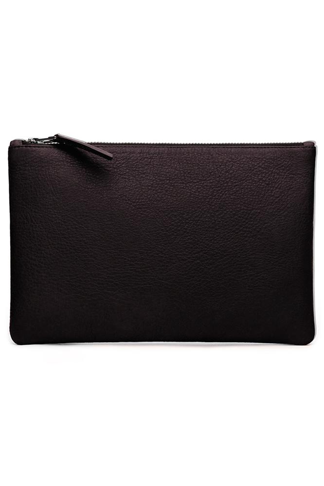 Velvet Clothing Amelia Leather Zip Clutch-chocolate