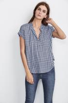Velvet Clothing Eunice Short Sleeve Gingham Top In Blue-blue-rayonchec
