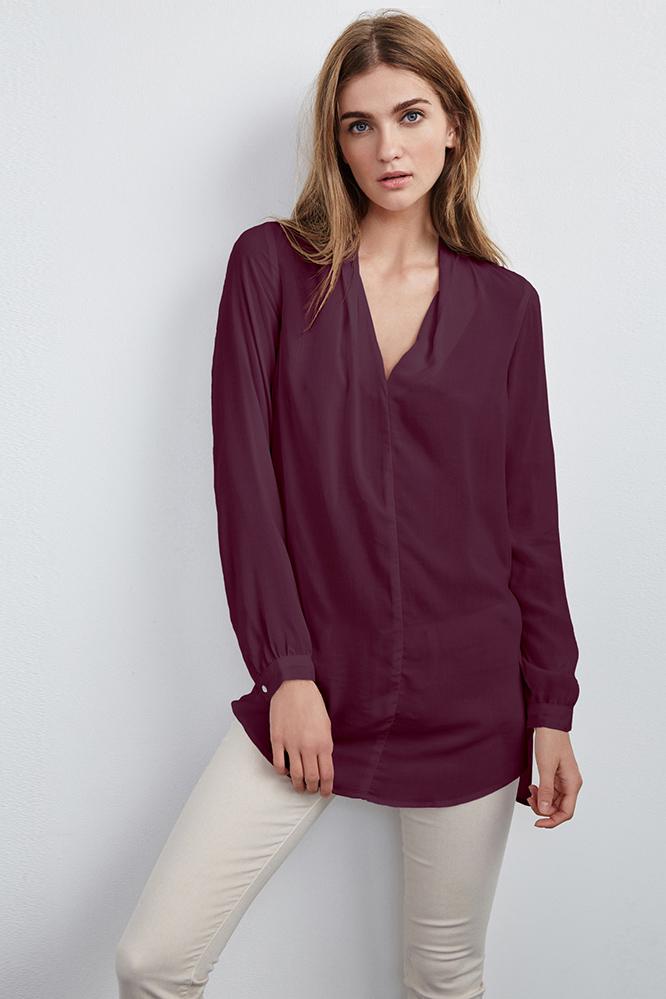 Velvet Clothing Sarafina Challis Tunic Blouse-cabernet-rayonchallis