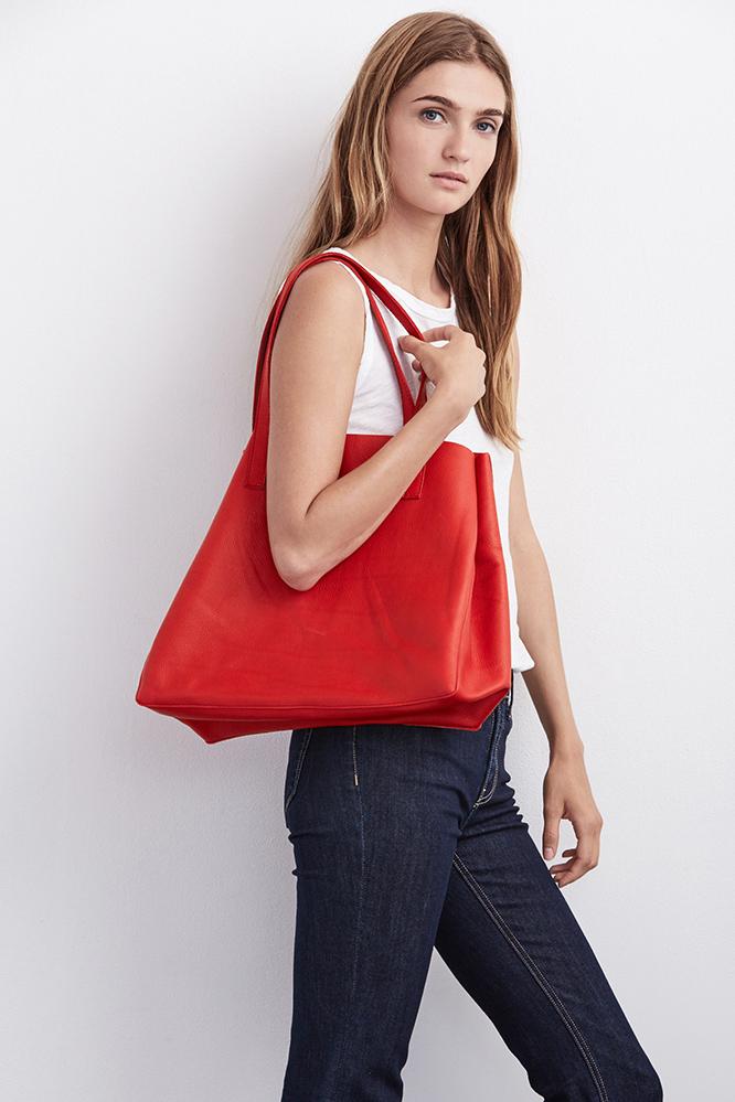 Velvet Clothing Clover Leather Tote In Red-red-leathacc