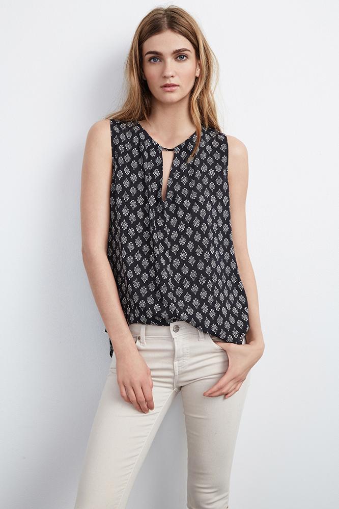 Velvet Clothing Carlina Grecian Print Shell-grecian-printedchallis
