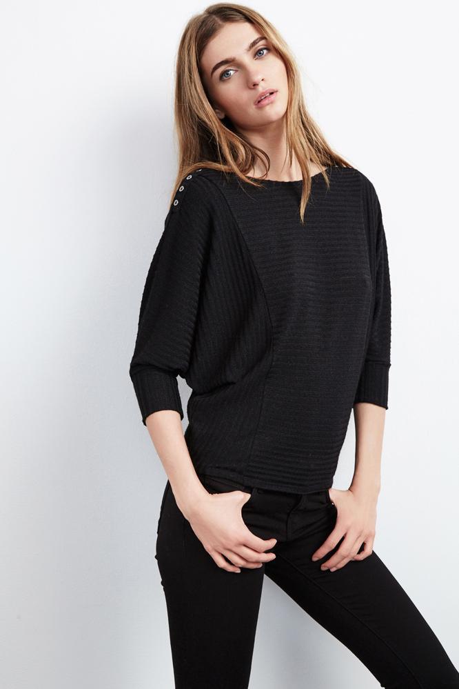 Velvet Clothing Aislina Ribbed Dolman Top-black-rayonrib