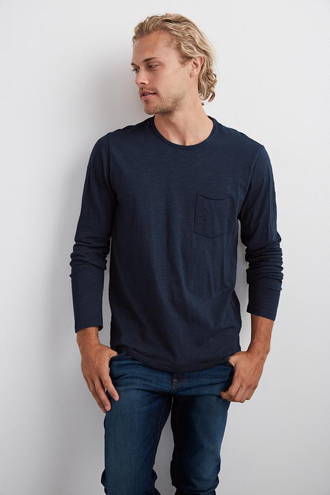 Velvet Men Simeon Raw Edge Cotton Slub Tee-neptune-slub