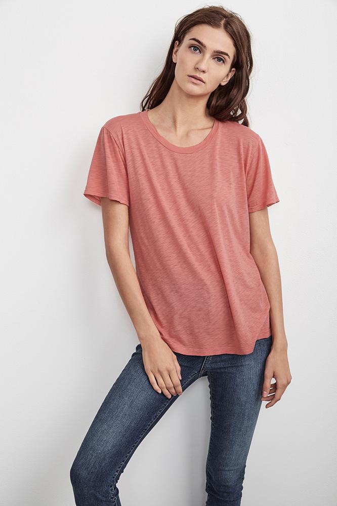 Velvet Clothing Luciana Lux Slub Crew Neck Tee-pinkie-luxslub