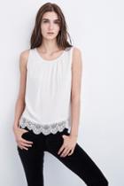 Velvet Clothing Ottaline Lace Trim Challis Sleeveless Top-ivory-rayonchallis