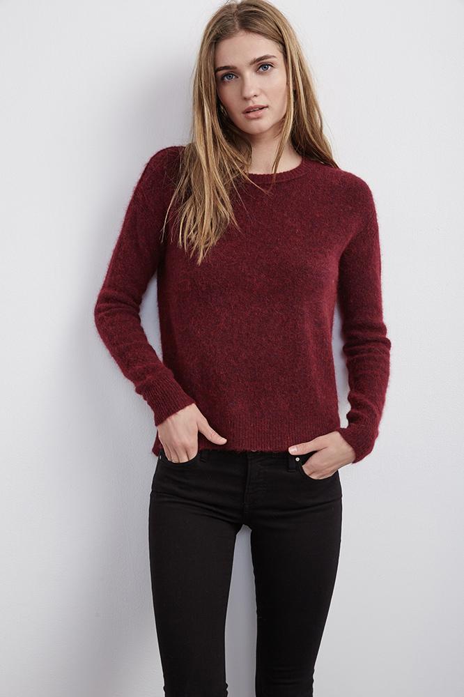 Velvet Clothing Zuly Boucle High/low Sweater -bordeaux-boucle