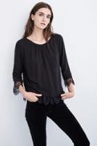 Velvet Clothing Schanelle Lace Trim Challis Top-black-rayonchallis