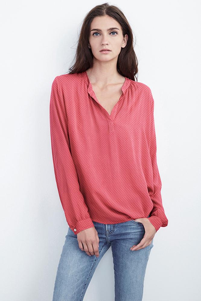 Velvet Clothing Jena Half-placket Challis Top In Cherry-cherry-printchal
