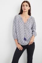Velvet Clothing Hollie Printed Cotton Peasant Top In Delft-delft-pcotshrtg
