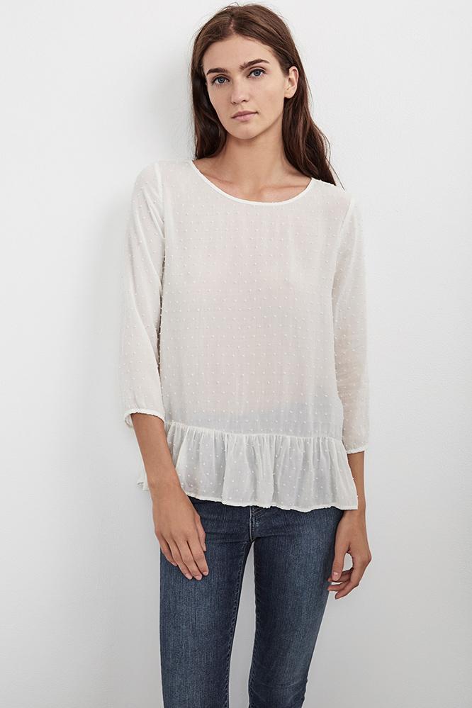 Velvet Clothing Dori Swiss Dot Ruffle Top-coconut-rayswissd