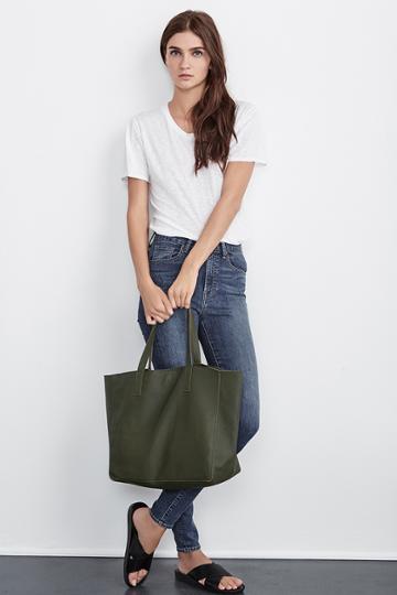 Velvet Clothing Bree Leather Tote In Olive-olive-leathacc