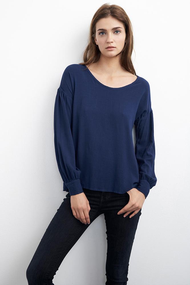 Velvet Clothing Hadleigh Pleated Sleeve Blouse-hailstone-rayoncrepe