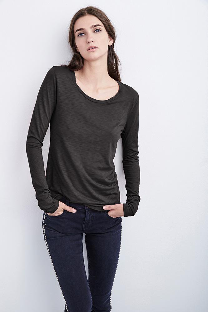 Velvet Clothing Giana Luxe Slub Round Neck Tee-ash-luxslub