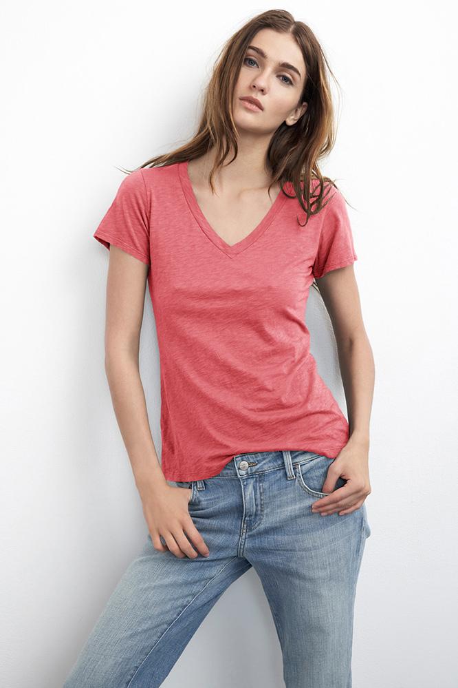 Velvet Clothing Lilith Cotton Slub V-neck Tee-amaryllis-cottonslub