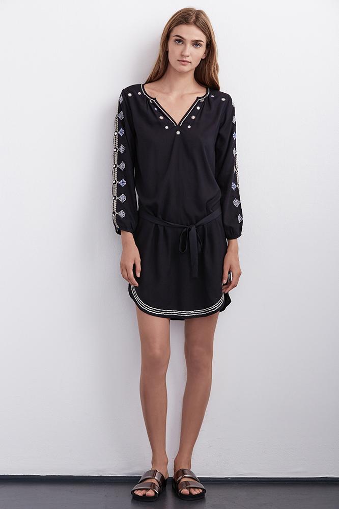 Velvet Clothing Belton Embroidered Dress-vintageblack-tibetanem