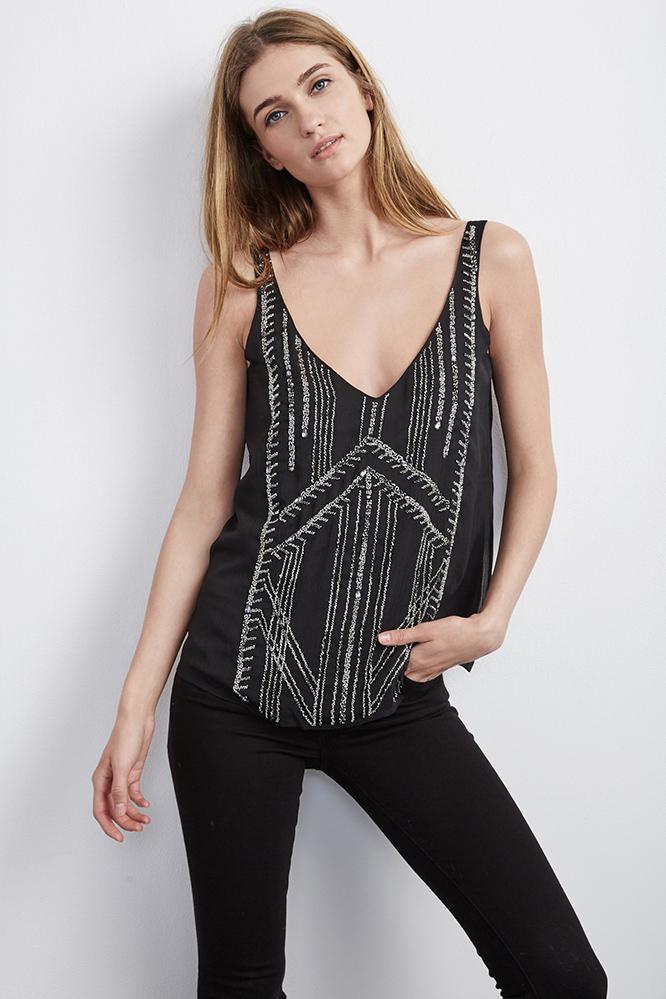 Velvet Clothing Ilona Beaded Chiffon Tank Top-black-chiffonbead