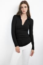 Velvet Clothing Bronze Half-placket Top-black-gauzylux