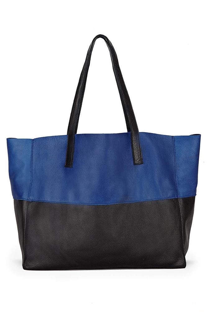 Velvet Clothing Caza Colorblock Leather Tote-black/cobalt-accessories