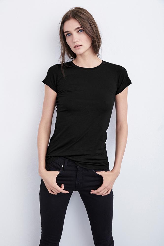 Velvet Clothing Jemma Gauzy Whisper Crew Neck Tee-black-gauzywhisper