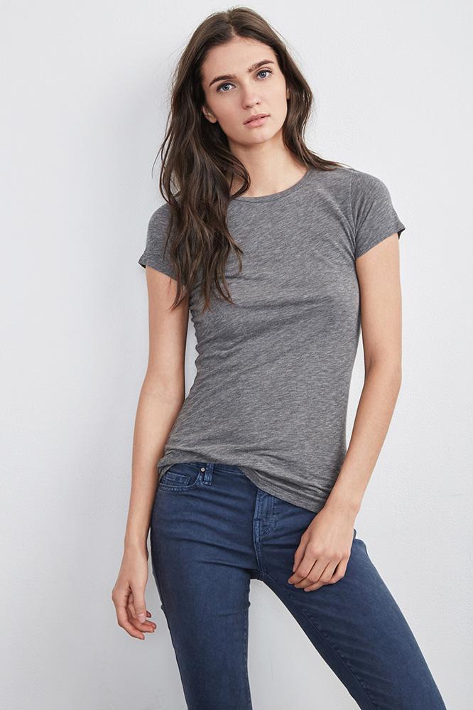 Velvet Clothing Jemma Gauzy Whisper Crew Neck Tee-charcoalgrey-gauzywhsp