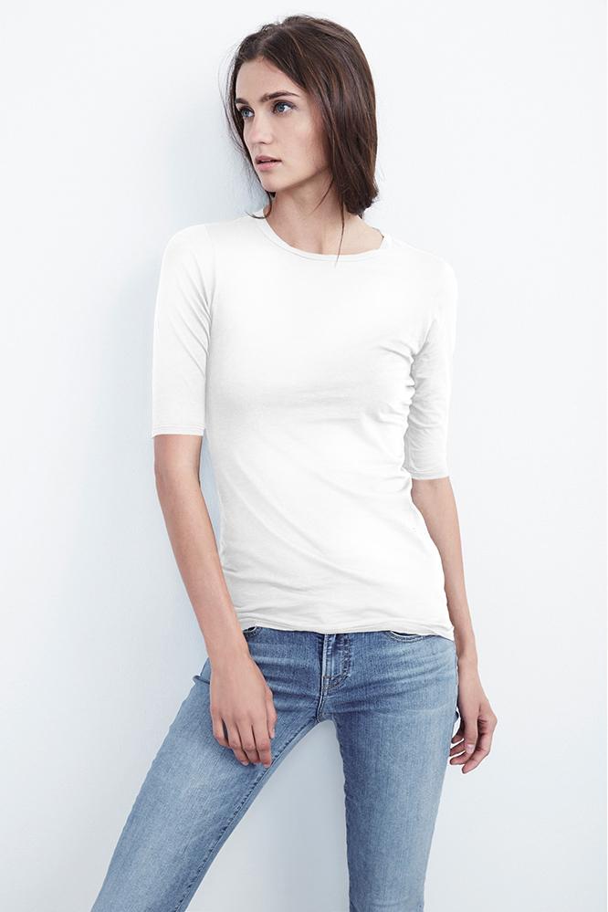 Velvet Clothing Amira 1/2 Sleeve Gauzy Whisper Tee-white-gauzywhisper