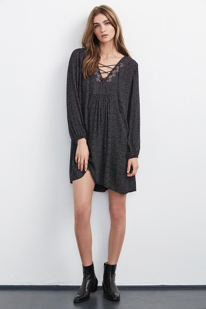 Velvet Clothing Sloane Indian Microdot Dress -black-whitneyprint